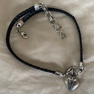 Brighton black leather with silver heart necklace
